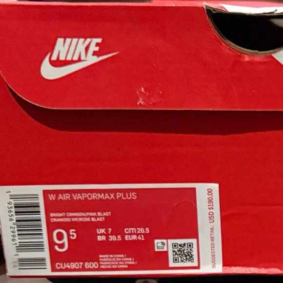 Gently Worn Women's Nike Air Vapormax Plus - Bright Crimson and Pink Blast - Picture 4 of 5